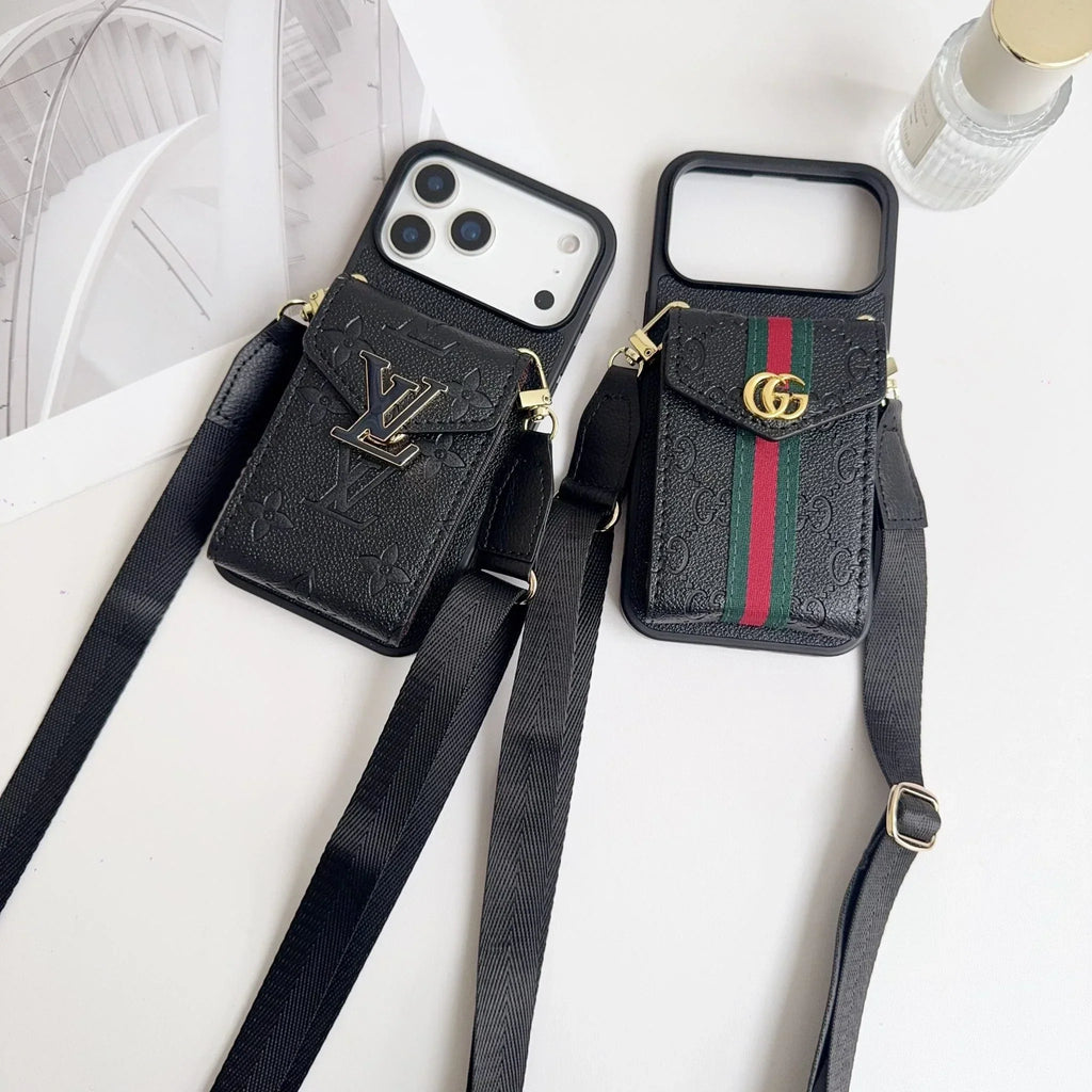 Louis Vuitton iPhone 18 Pro Max Case with Card Holder & Strap – Monogram Leather Wallet