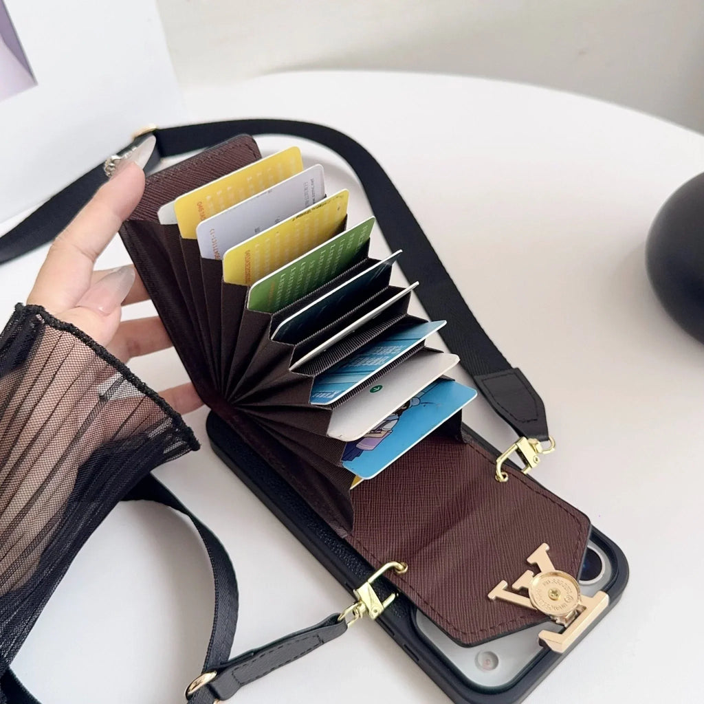 Louis Vuitton iPhone 18 Pro Max Case with Card Holder & Strap – Monogram Leather Wallet