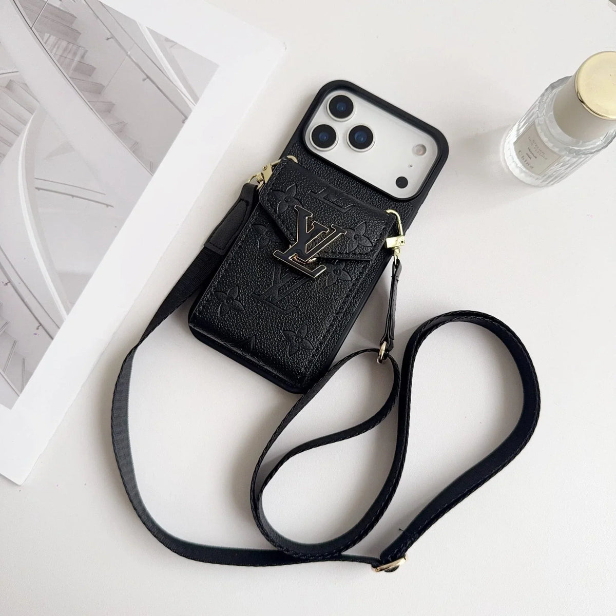 Louis Vuitton iPhone 18 Pro Max Case with Card Holder & Strap – Monogram Leather Wallet