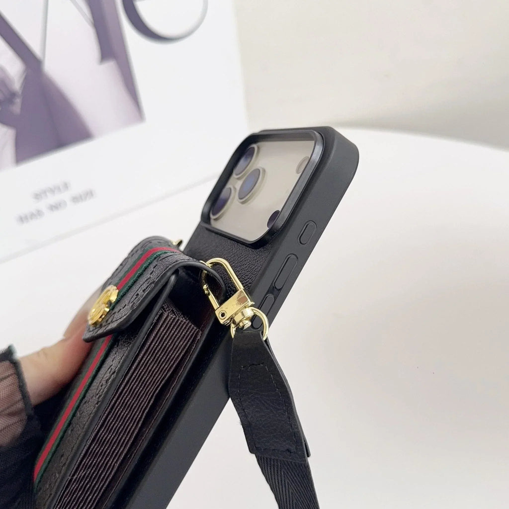 Louis Vuitton iPhone 18 Pro Max Case with Card Holder & Strap – Monogram Leather Wallet