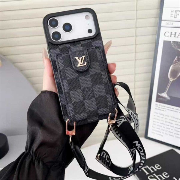 Louis Vuitton iPhone 18 Pro Crossbody Card Holder Case – Luxury Designer Cover - Serene