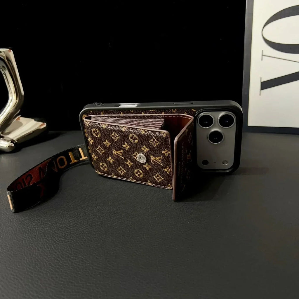 Louis Vuitton iPhone 18 Pro Wallet Case With Strap – Classic Monogram Leather - Serene