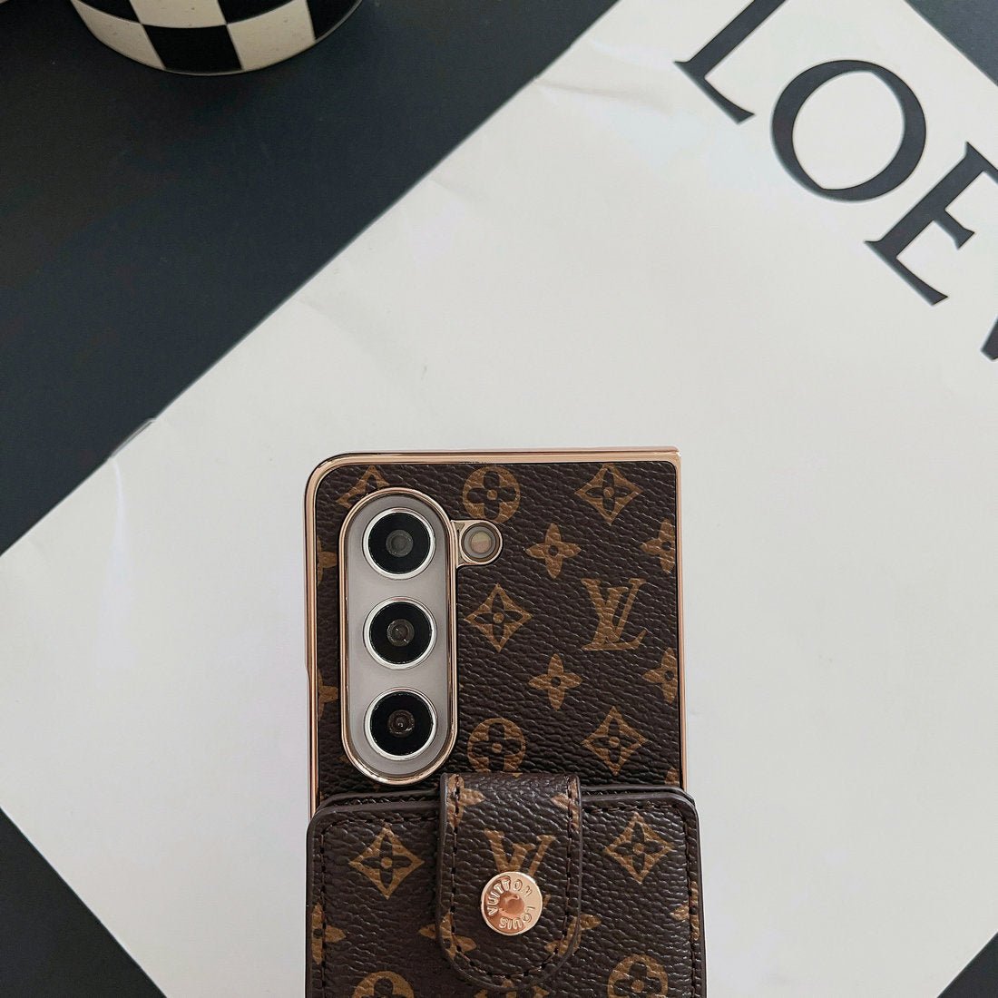 Louis Vuitton Monogram Samsung Galaxy Z Fold 7 Wallet Crossbody Chain Case | Luxury Designer Cover - Serene