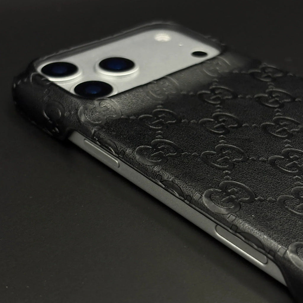 Luxury Gucci iPhone 18 Pro Case | GG Monogram Leather White - Serene