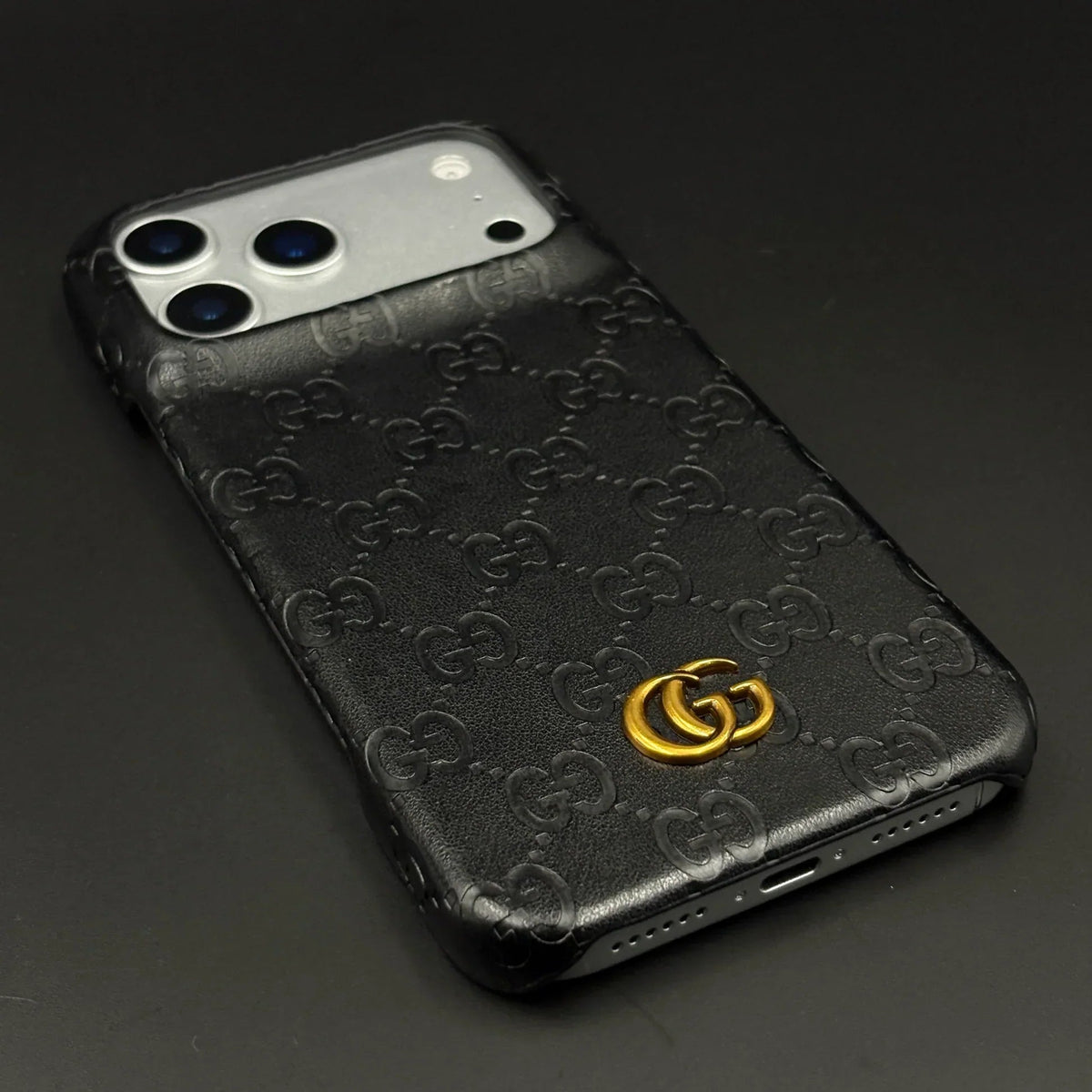 Luxury Gucci iPhone 18 Pro Case | GG Monogram Leather White - Serene