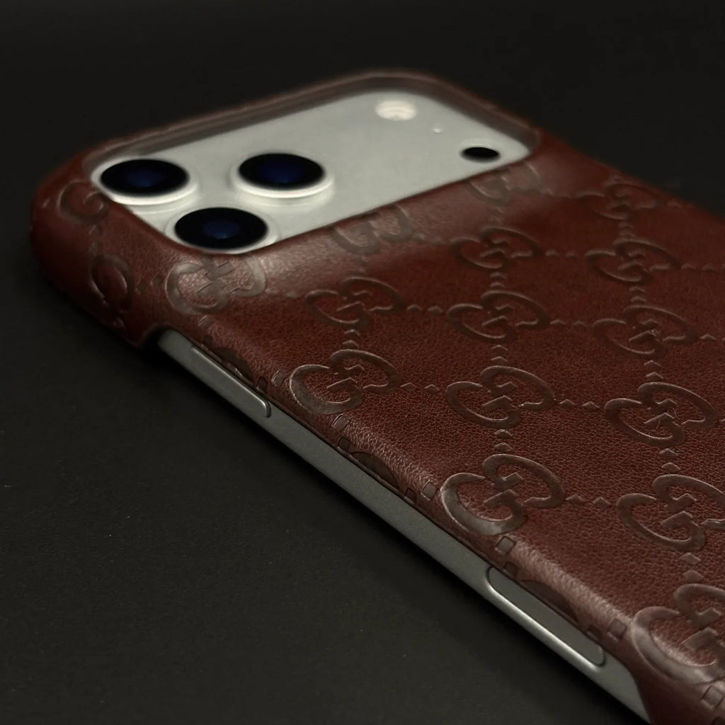 Luxury Gucci iPhone 18 Pro Case | GG Monogram Leather White - Serene