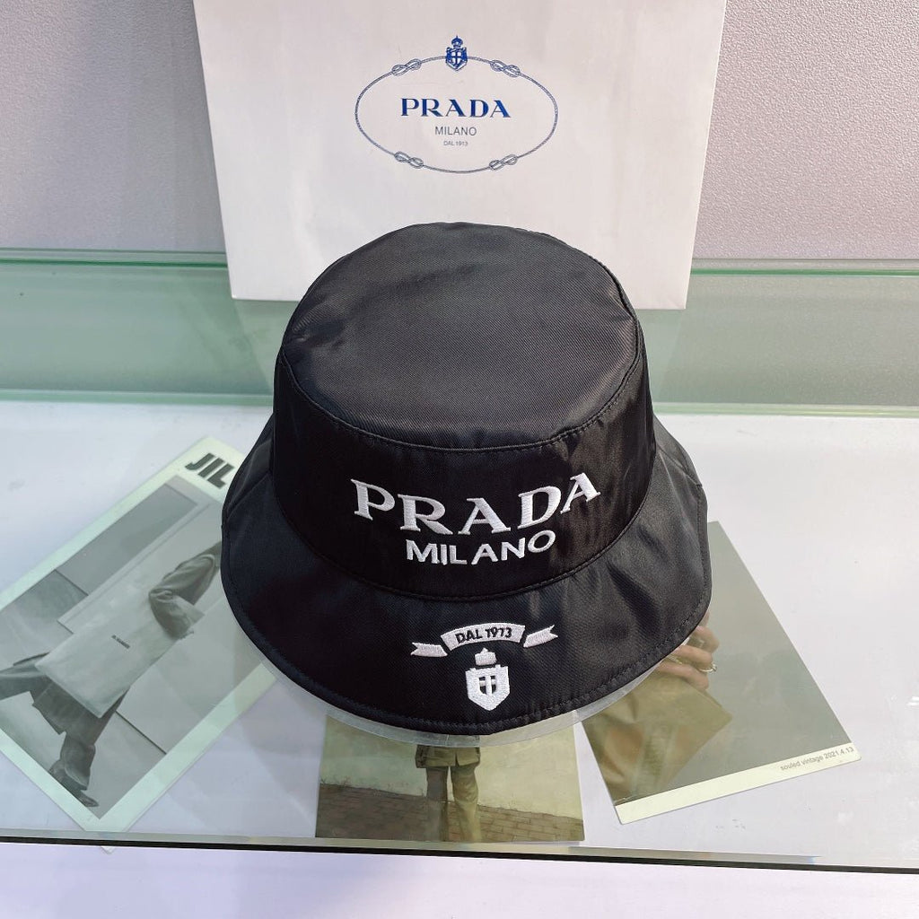 Prada Embroidered Bucket Hat | Luxury Designer Cotton Bucket Hat - Serene