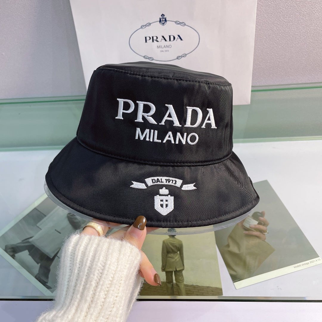 Prada Embroidered Bucket Hat | Luxury Designer Cotton Bucket Hat - Serene