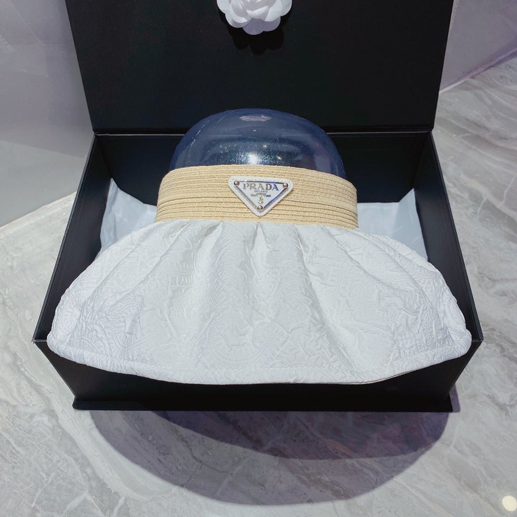 Prada Foldable Crinkled Cotton Sun Visor | Luxury Designer Summer Hat - Serene