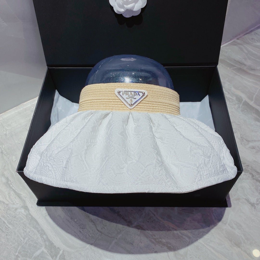 Prada Foldable Crinkled Cotton Sun Visor | Luxury Designer Summer Hat - Serene