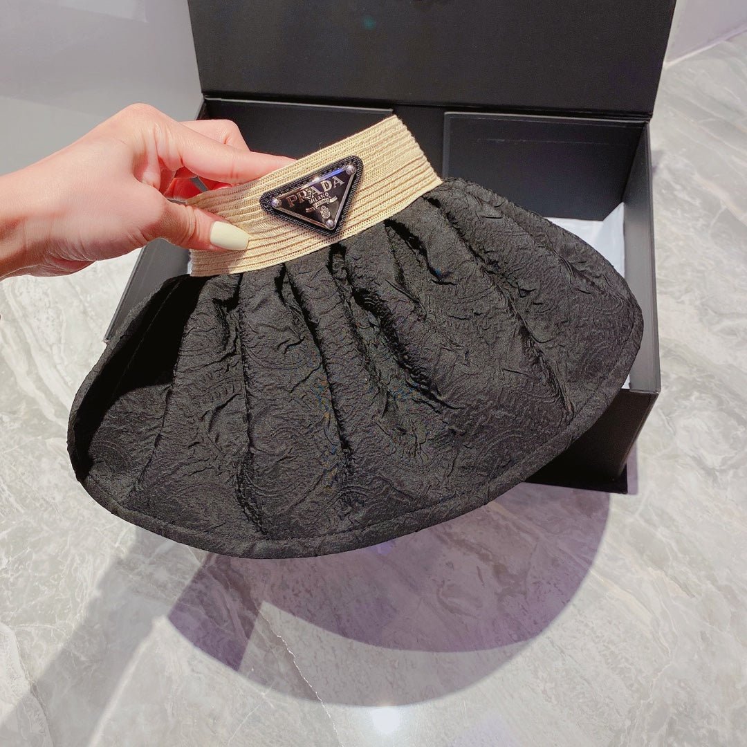 Prada Foldable Crinkled Cotton Sun Visor | Luxury Designer Summer Hat - Serene