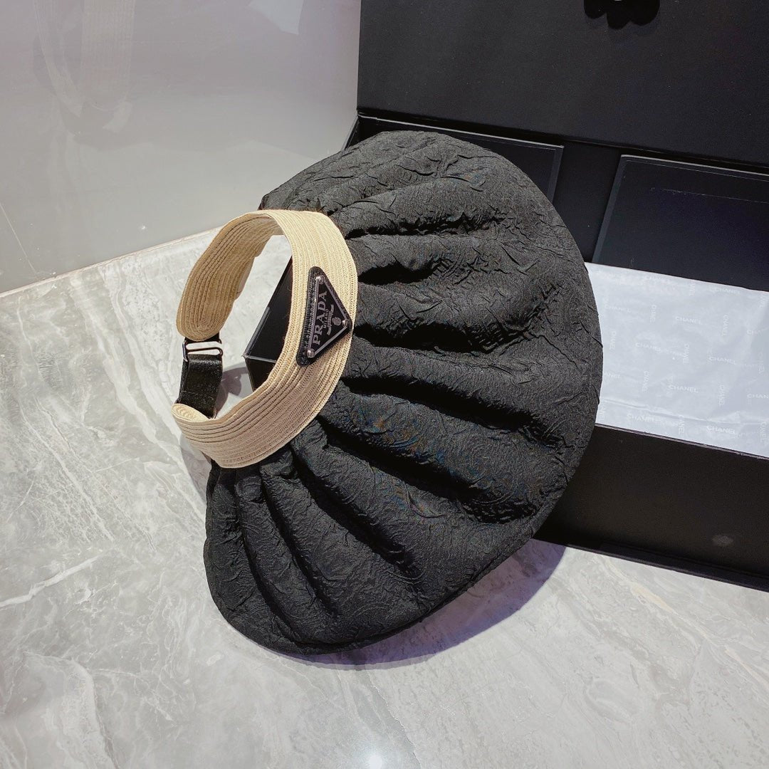 Prada Foldable Crinkled Cotton Sun Visor | Luxury Designer Summer Hat - Serene