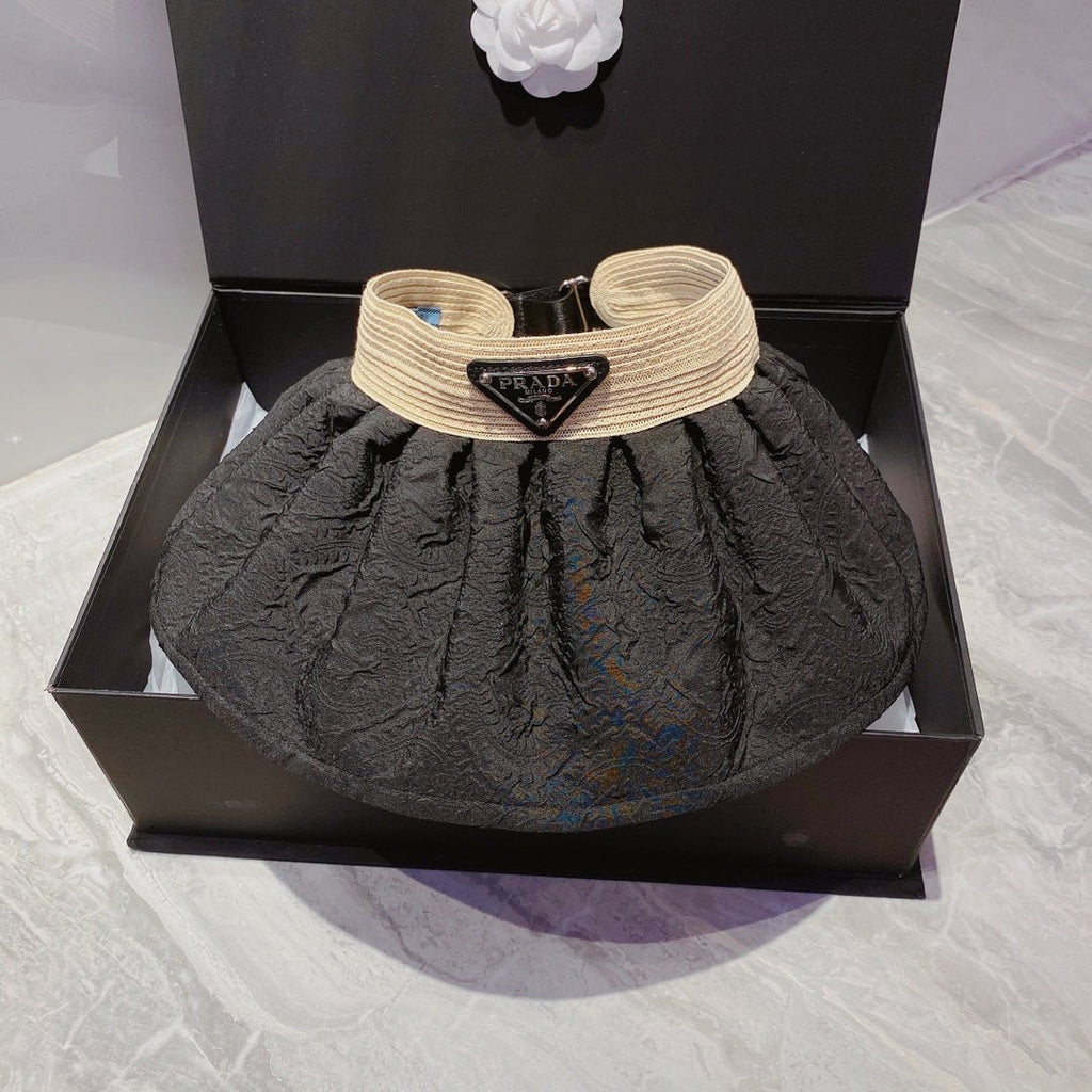 Prada Foldable Crinkled Cotton Sun Visor | Luxury Designer Summer Hat - Serene