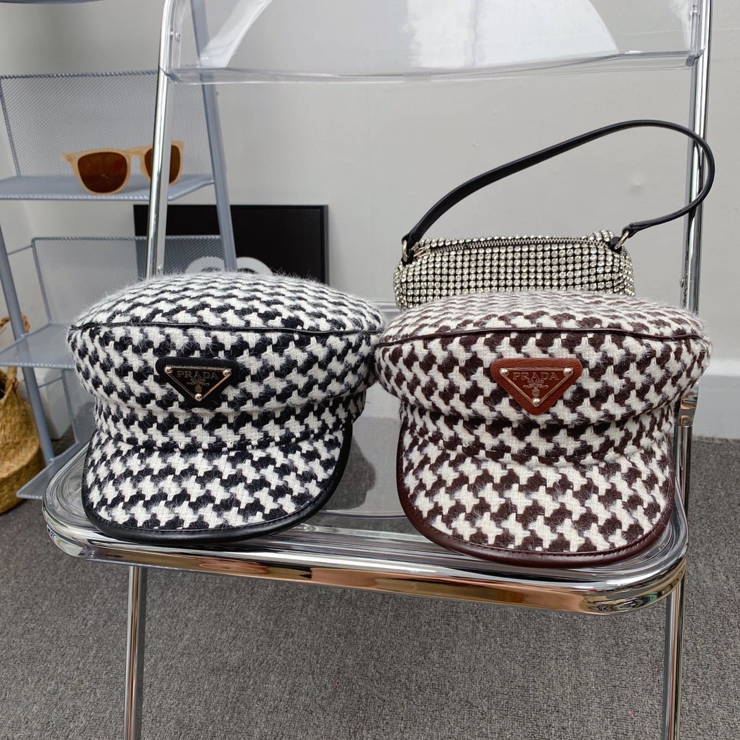 Prada Houndstooth Cotton Bucket Hat | Luxury Designer Checkered Sun Hat - Serene