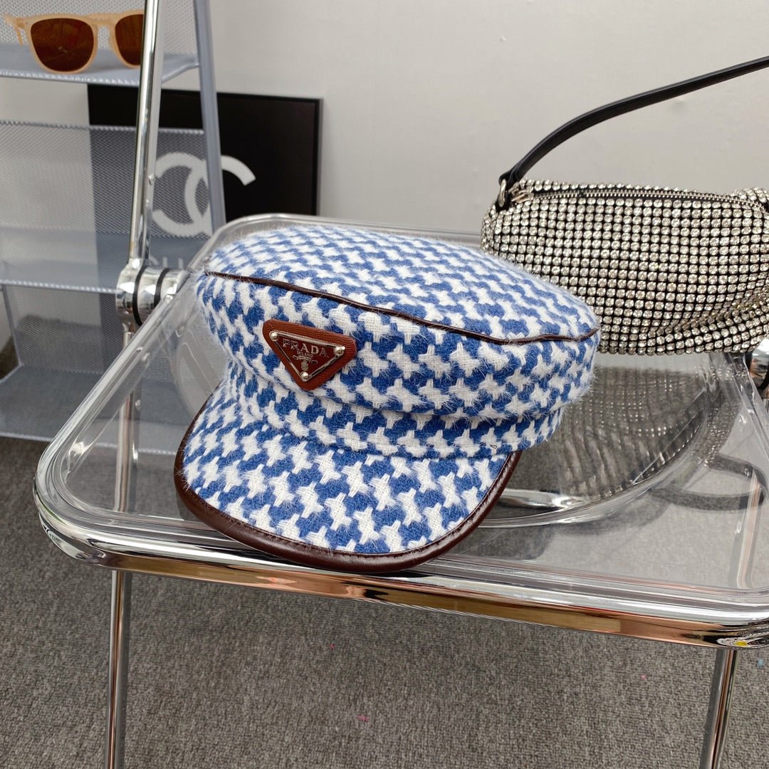 Prada Houndstooth Cotton Bucket Hat | Luxury Designer Checkered Sun Hat - Serene