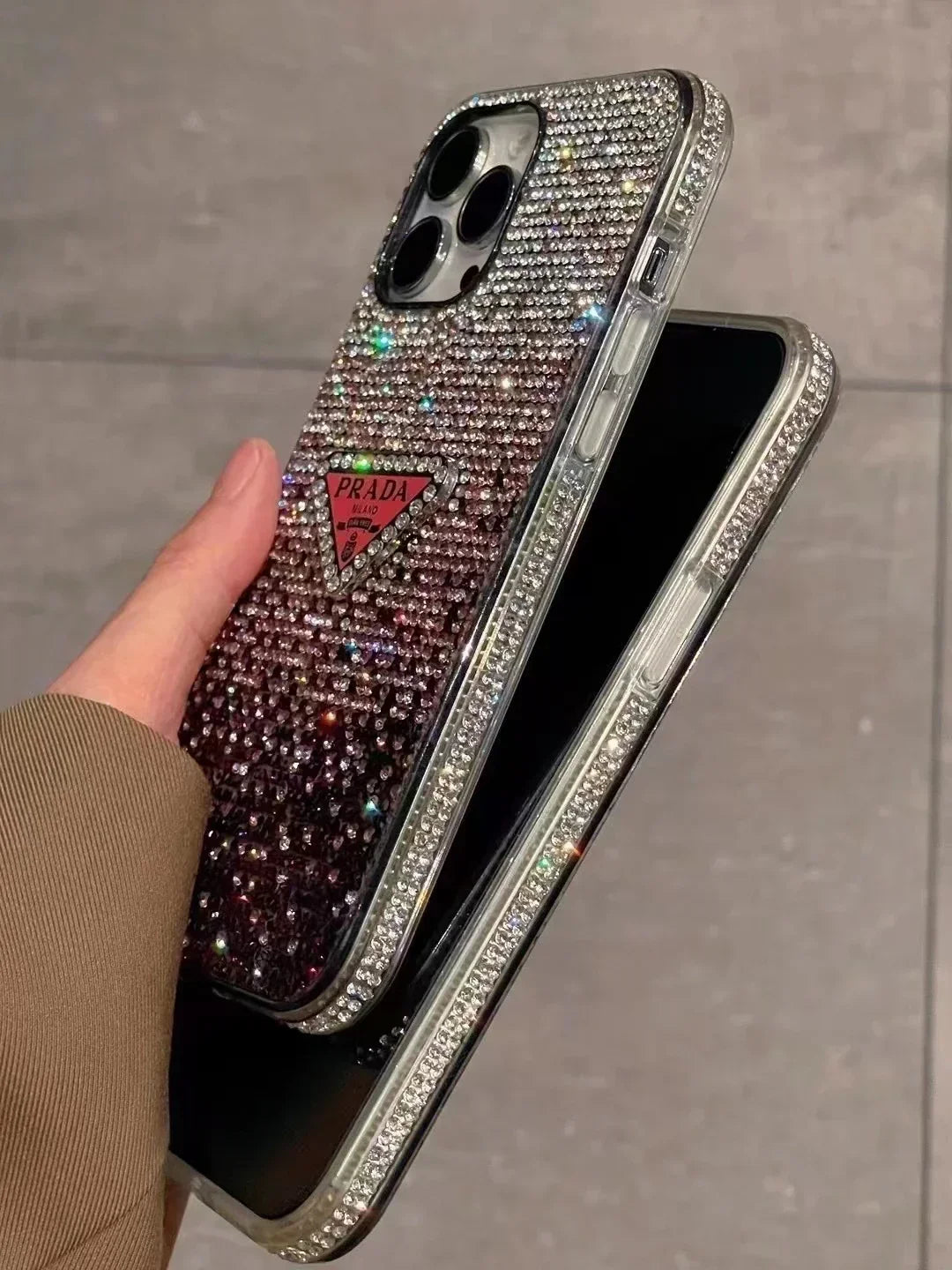 Crystal Prada iPhone 18 Pro Case – Luxury Rhinestone Prada Phone Case Clear