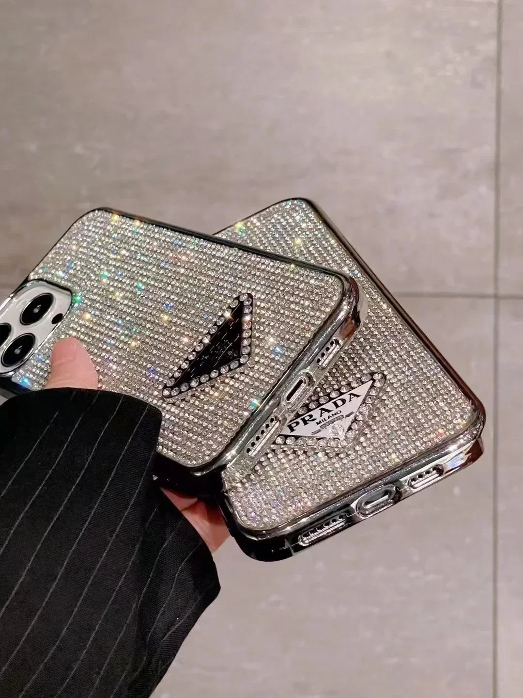 Crystal Prada iPhone 18 Pro Case – Luxury Rhinestone Prada Phone Case