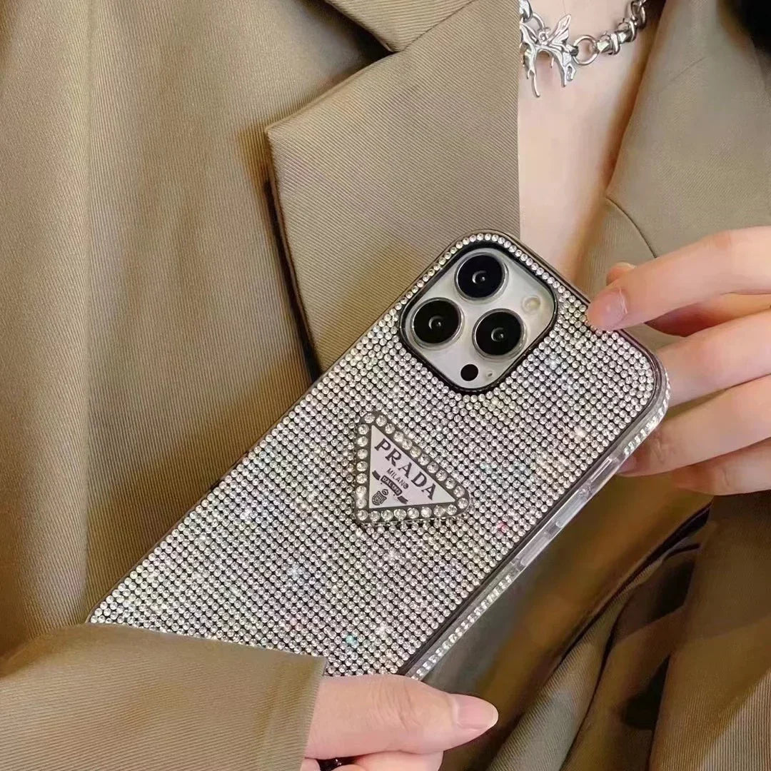 Crystal Prada iPhone 18 Pro Case – Luxury Rhinestone Prada Phone Case Clear