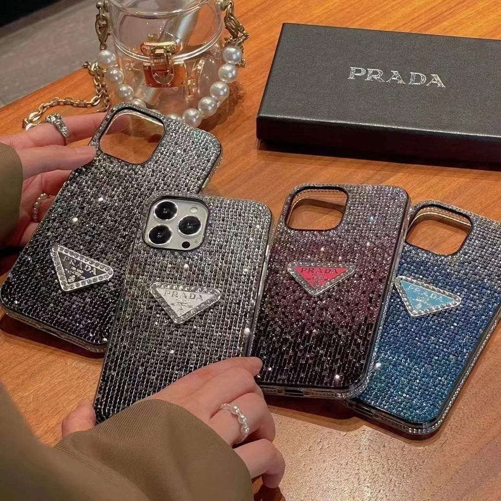 Crystal Prada iPhone 18 Pro Case – Luxury Rhinestone Prada Phone Case Black