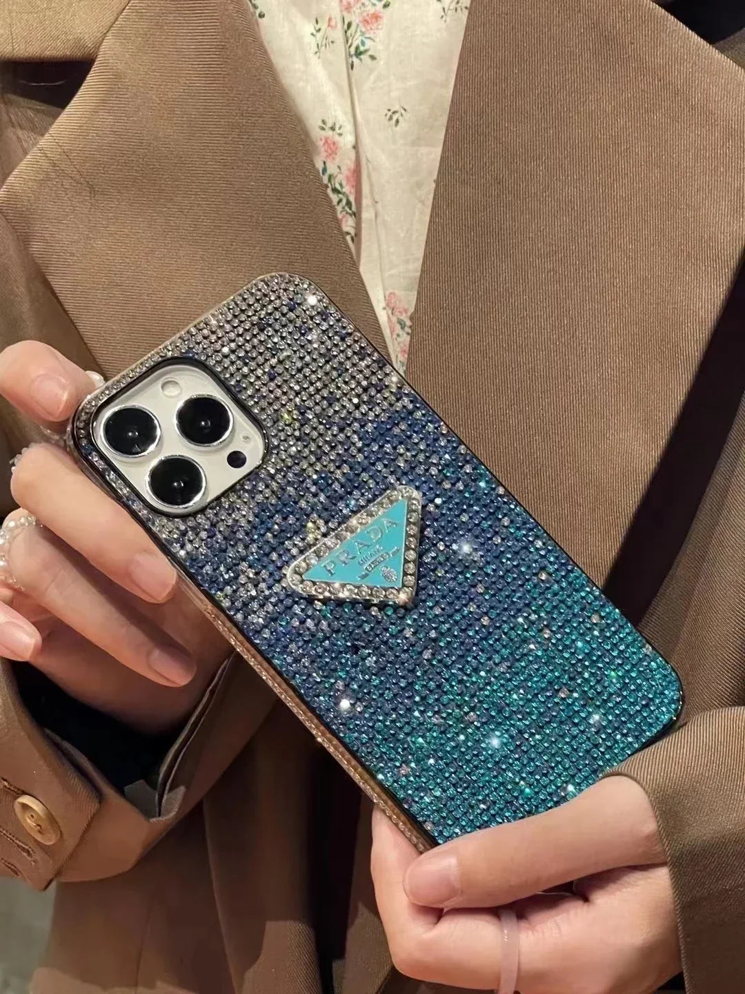 Crystal Prada iPhone 18 Pro Case – Luxury Rhinestone Prada Phone Case