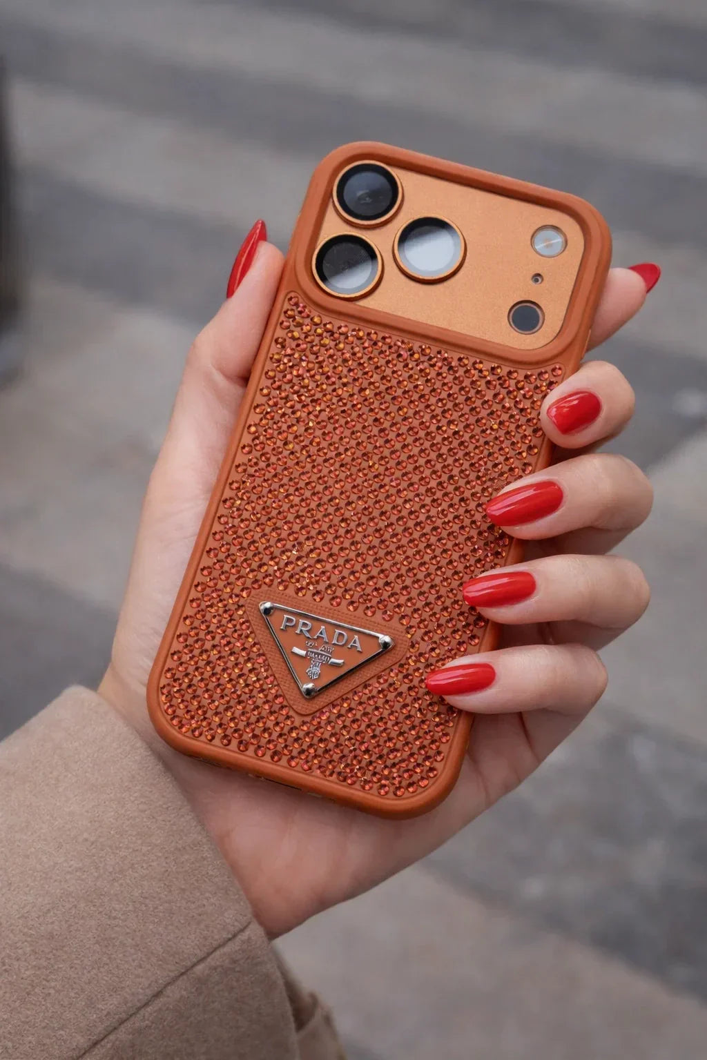 Crystal Orange iPhone 18 Pro Case – Quilted Luxury Rhinestone Designer-Style Cover
