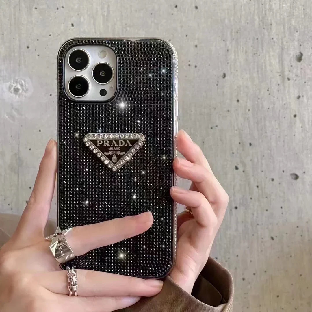 Crystal Prada iPhone 18 Pro Case – Luxury Rhinestone Prada Phone Case Pink