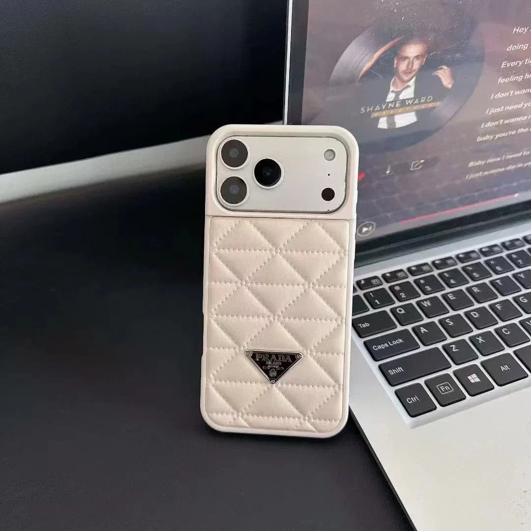 Prada iPhone 18 Pro / iPhone 17 Pro Case – Luxury Designer Leather Case White