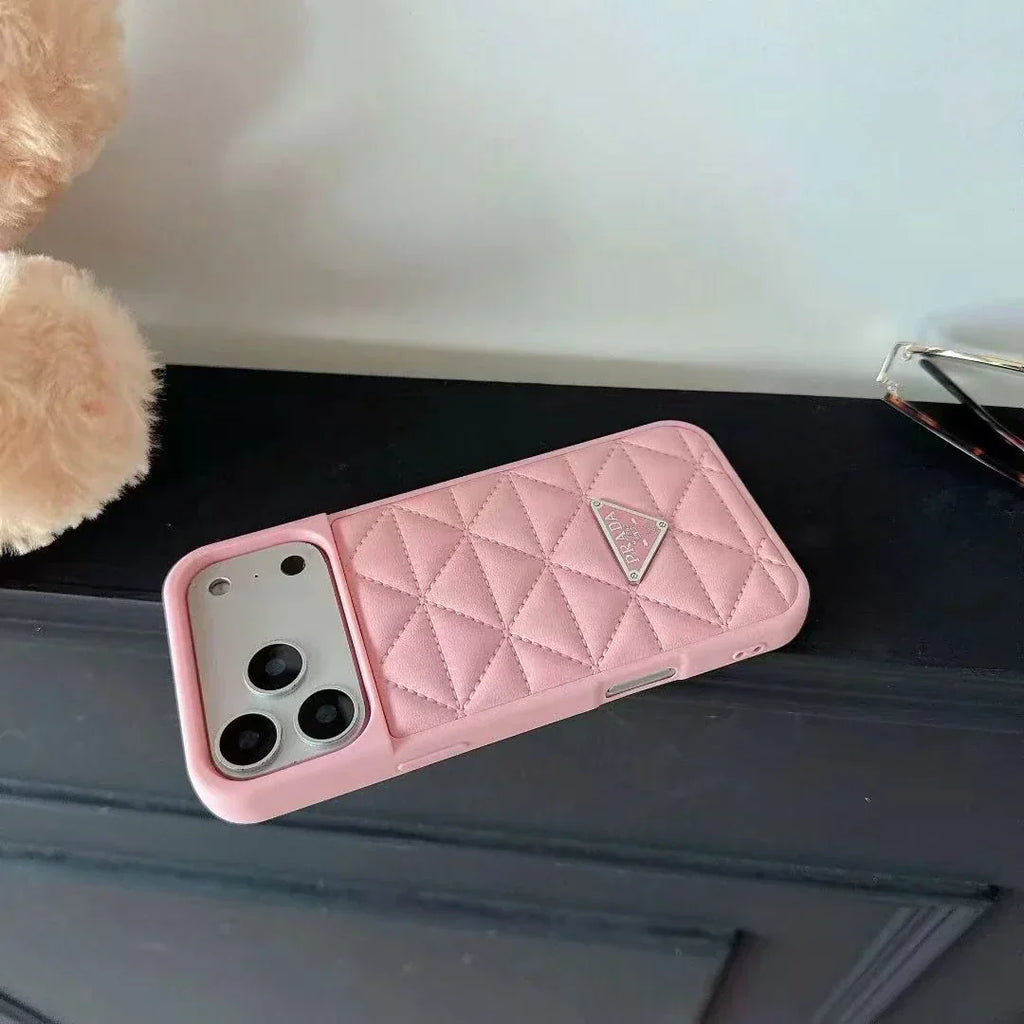 Prada iPhone 18 Pro / iPhone 17 Pro Case – Luxury Designer Leather Case Pink