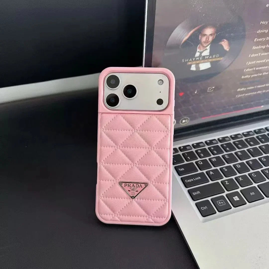 Prada iPhone 18 Pro / iPhone 17 Pro Case – Luxury Designer Leather Case White