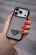 Crystal Black iPhone 18 Pro Case – Quilted Luxury Rhinestone Designer-Style Cover
