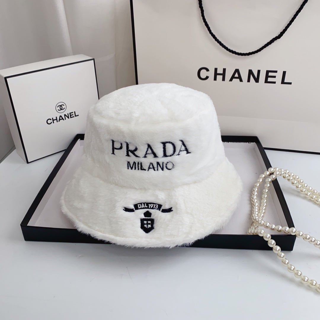 Prada Milano Plush Faux Fur Bucket Hat | Luxury Designer Winter Hat - Serene
