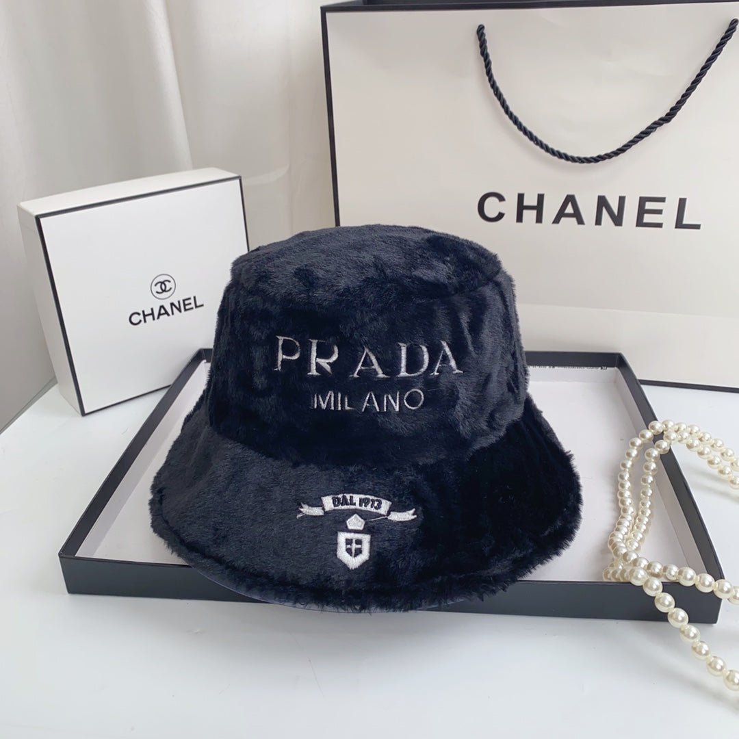 Prada Milano Plush Faux Fur Bucket Hat | Luxury Designer Winter Hat - Serene