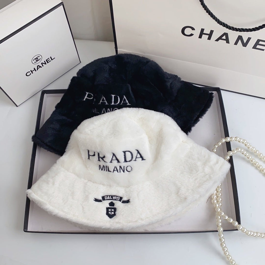 Prada Milano Plush Faux Fur Bucket Hat | Luxury Designer Winter Hat - Serene