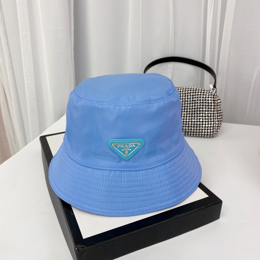Prada Triangle Logo Bucket Hat | Luxury Designer Cotton Hat - Serene