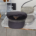 Prada Triangle Logo Cotton Beret | Luxury Designer French Hat - Serene