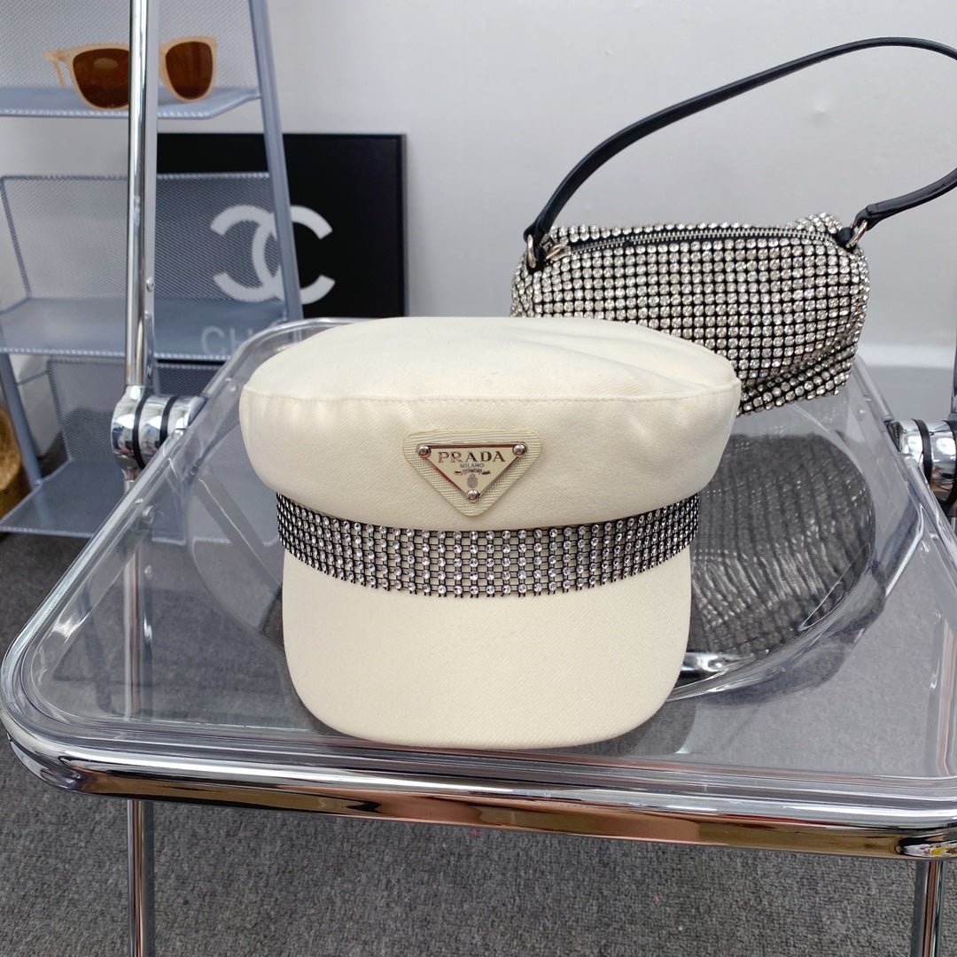 Prada Triangle Logo Cotton Beret | Luxury Designer French Hat - Serene