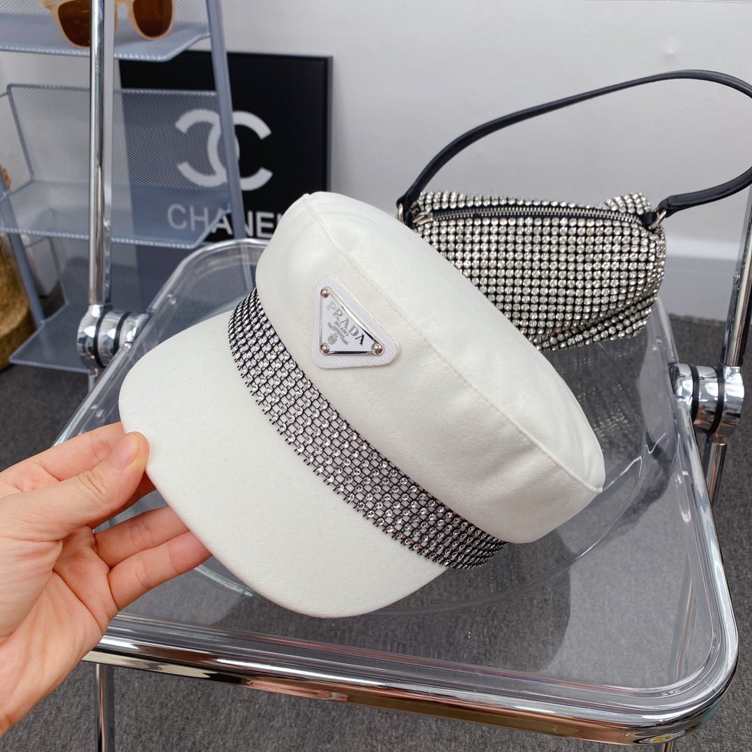 Prada Triangle Logo Cotton Beret | Luxury Designer French Hat - Serene